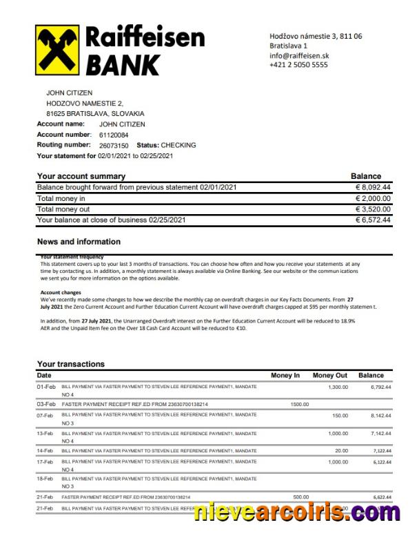Slovakia Raiffeisen Bank excel pdf